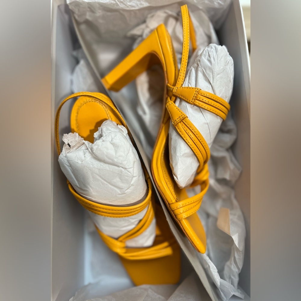 SANDRO Faye Strappy Sandals Block Heels Clementine Leather Shoes 37 6.5 7 NWT - Picture 3 of 5